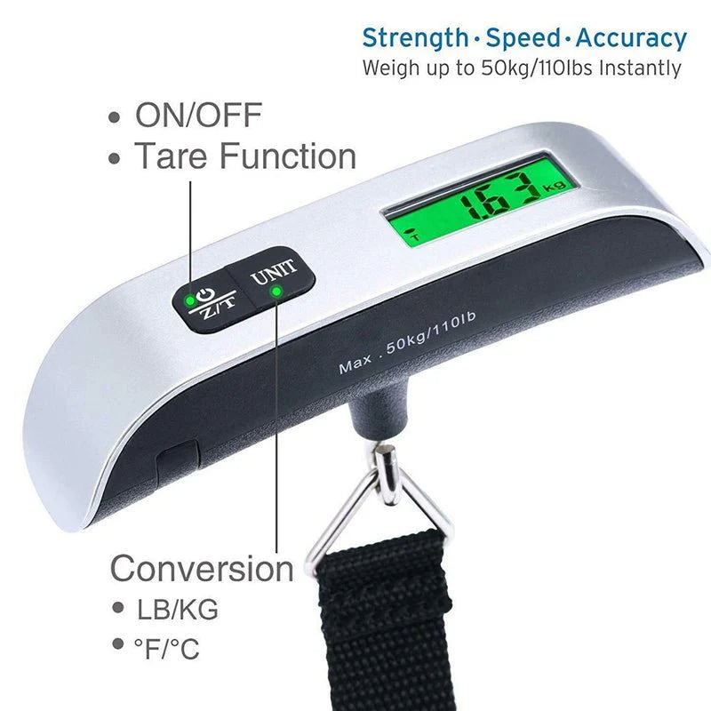 Electronic Digital Luggage Scale – Portable Travel Baggage Weight Scale with LCD Display (50kg/110lbs)