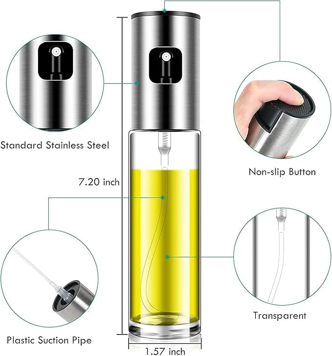 Stainless Steel Oil Spray Bottle – Refillable Cooking Oil Dispenser for Kitchen, BBQ & Air Fryer