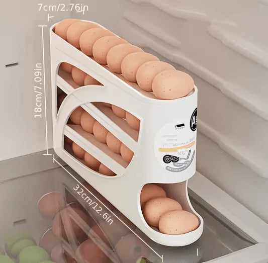 Rolling Egg Dispenser Rack – 3-Tier Automatic Egg Holder Organizer for Refrigerator & Kitchen Storage (Holds Up to 24 Eggs)